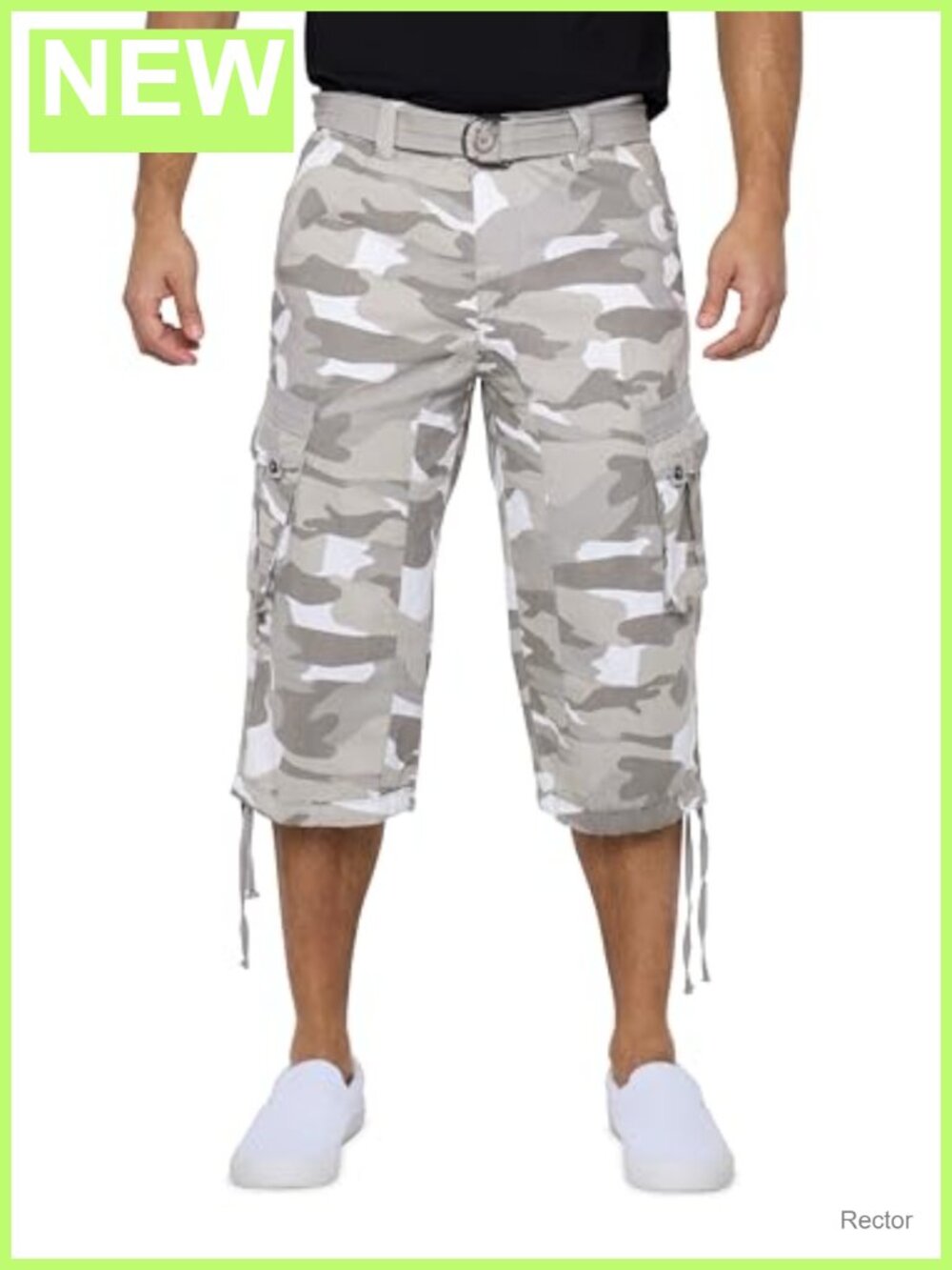 Men's Cotton Cargo Shorts Below Knee 3/4 Length with Belt 18" Inseam Regular Fit